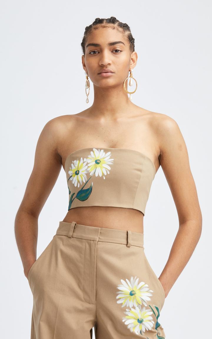 Moda Operandi Oscar De La Renta Strapless Cropped Hand-painted Bandeau Top