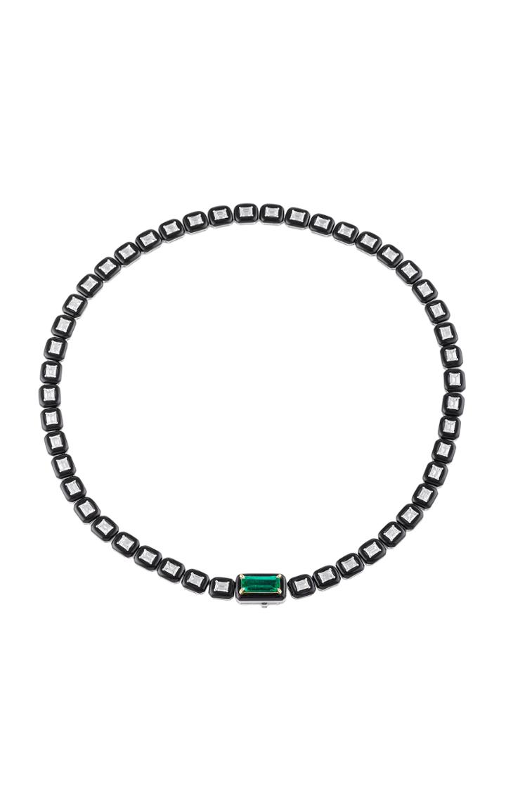 Nikos Koulis Oui Necklace With Emerald Cut White Diamonds Emerald And Black Enamel