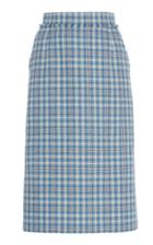 Thom Browne Wool Frayed Hem Checked Pencil Skirt