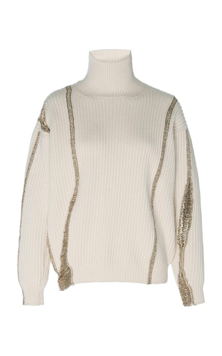 Oscar De La Renta Embellished Merino-wool And Cashmere-blend Turtleneck Sweater