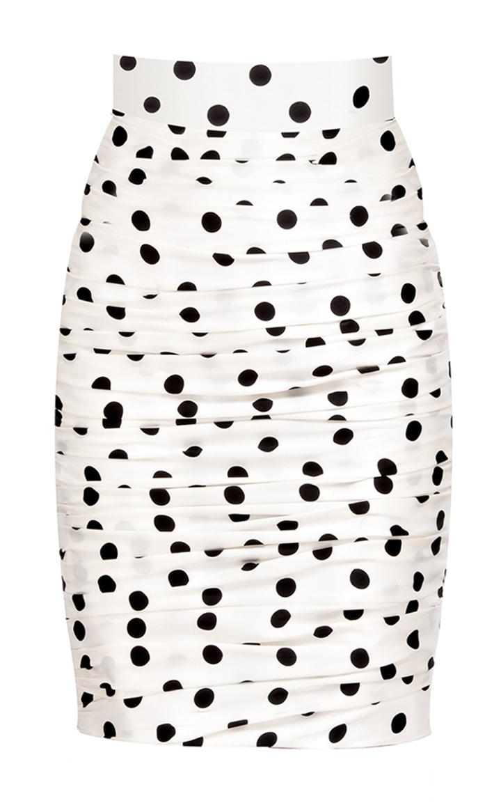 Bambah Polka Dot Silk Ruched Pencil Skirt