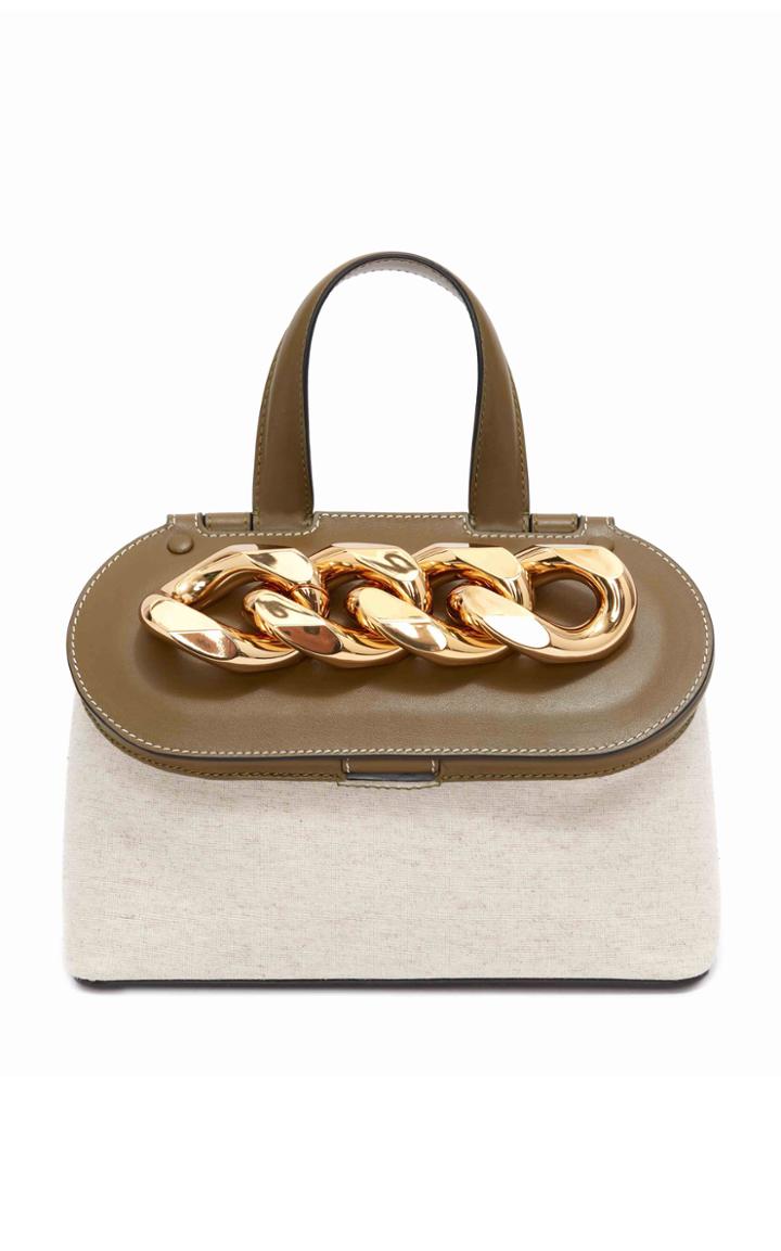 Moda Operandi Jw Anderson Small Chain Lid Linen And Leather Shoulder Bag