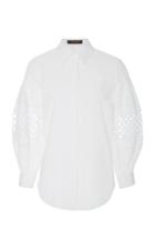 Carolina Herrera Lattice-detailed Cotton-poplin Shirt