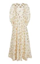 Monique Lhuillier Metallic Organza Floral Bishop Sleeve Gown