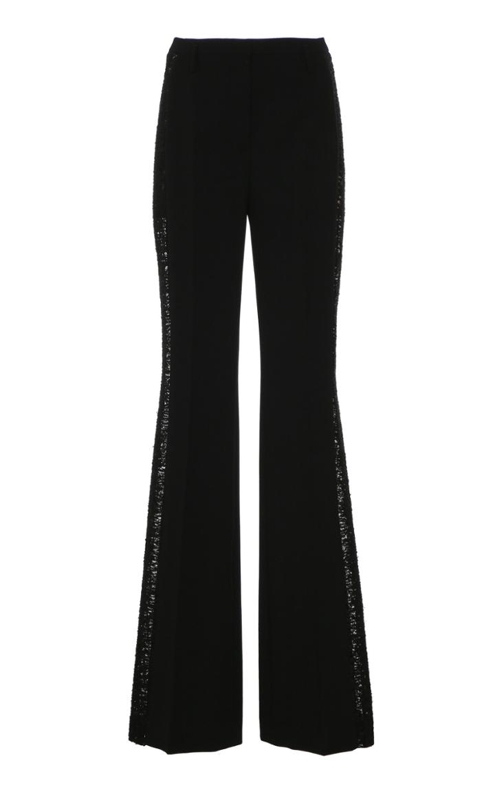 Akris Embroidered Lace-panelled Wool Flare-leg Pants