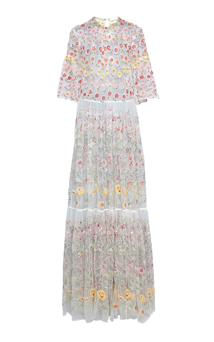 Moda Operandi Rahul Mishra Bloom Floral-embroidered Organza Maxi Dress Size: 38