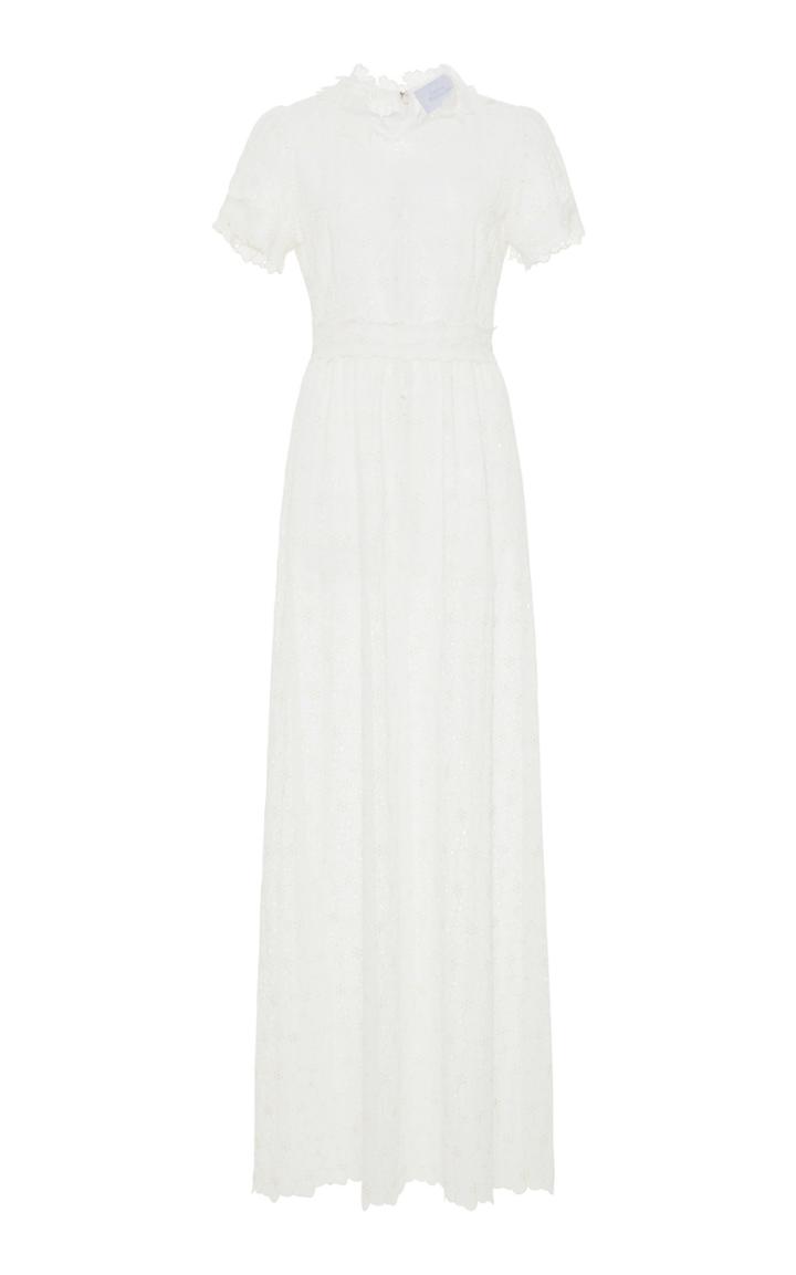 Luisa Beccaria Eyelet Flower Short Sleeve Dress