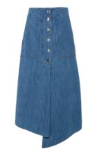 Tibi Stone Enzyme Denim Patch Pocket Snap Skirt