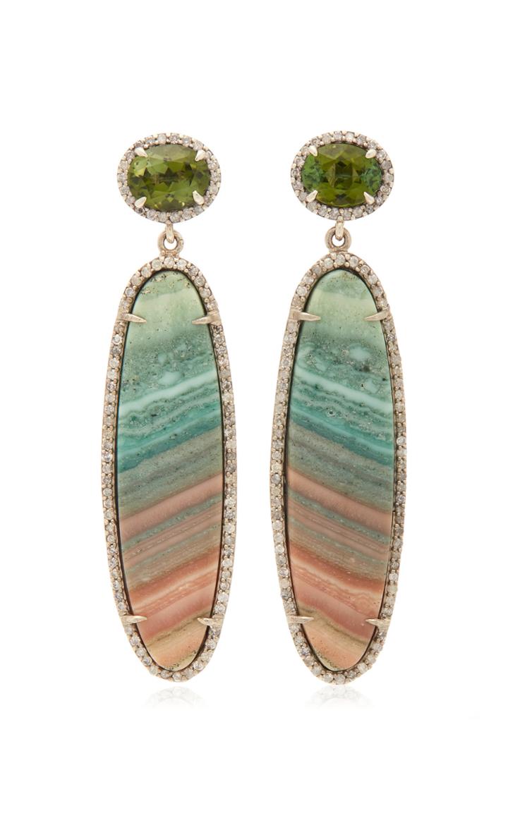 Sheryl Lowe Saturn Chalcedony And Green Tourmaline Drop Earrings