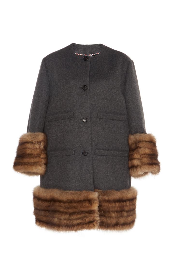 Thom Browne Oversized Fur-trimmed Cashmere Cardigan