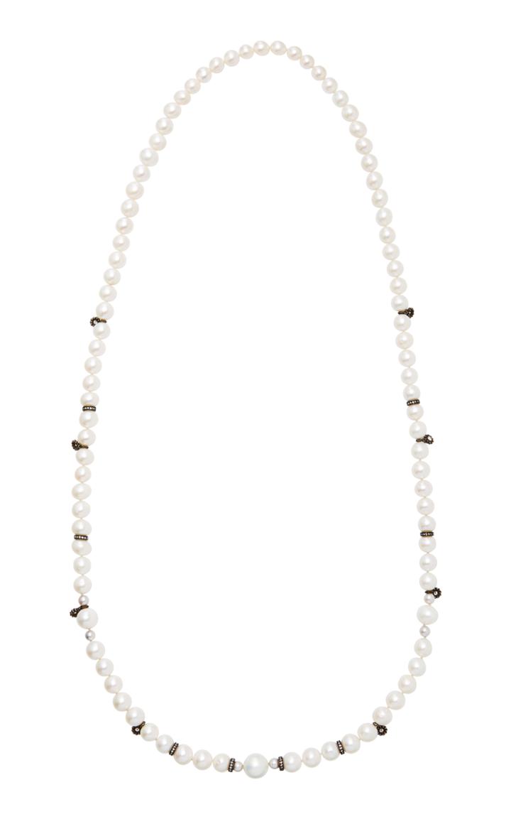 Nancy Newberg Pearl And Diamond Rondelle Necklace
