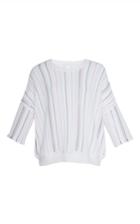 Adam Lippes White Cotton Stripe Cropped Pullover