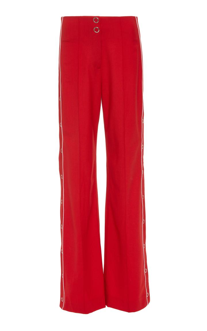 Jonathan Simkhai Ring-snap Side Slit Wool-crepe Wide-leg Pants