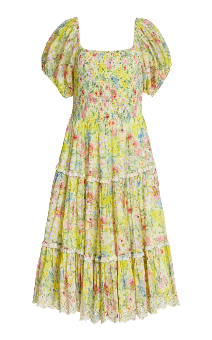 Moda Operandi Loveshackfancy Masie Smocked Cotton-silk Blend Dress