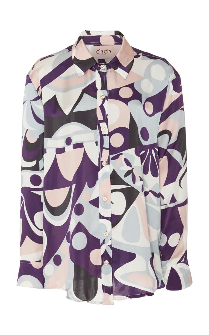 Cin Cin Printed Silk-chiffon Shirt Size: S