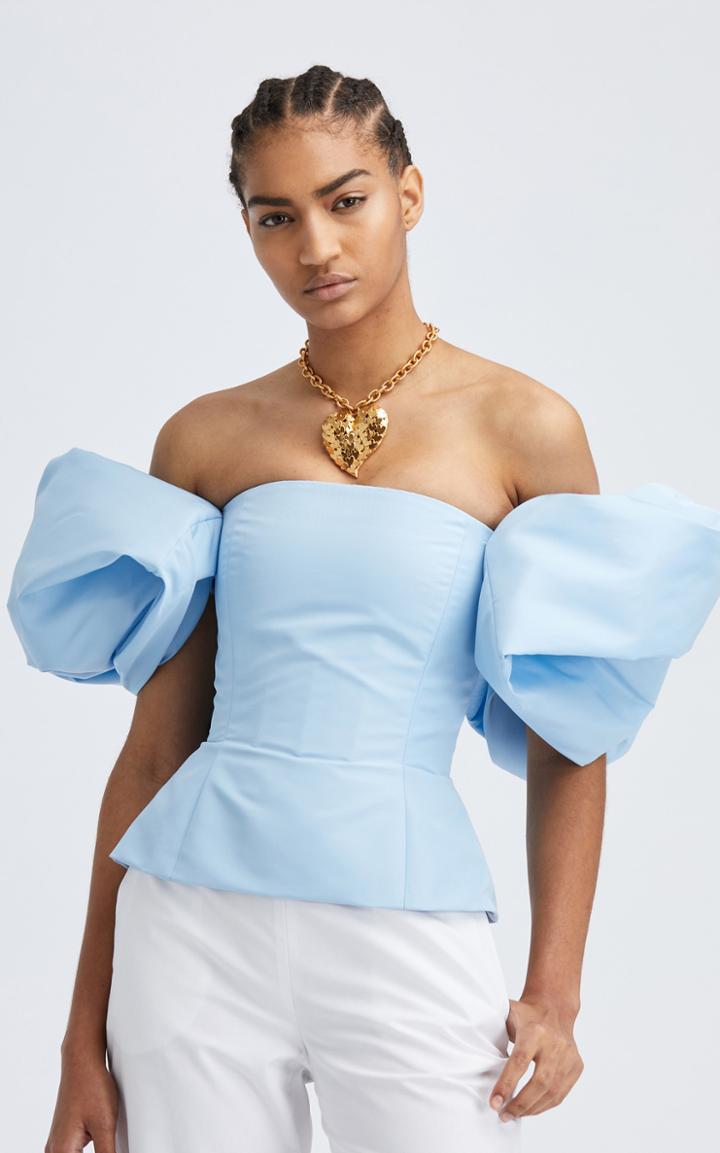 Moda Operandi Oscar De La Renta Strapless Puff Sleeve Corset Top