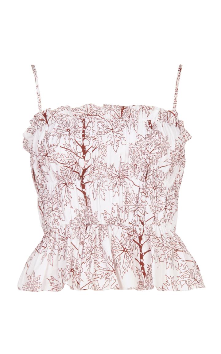Moda Operandi Coco Shop Shirred Printed Cotton Top