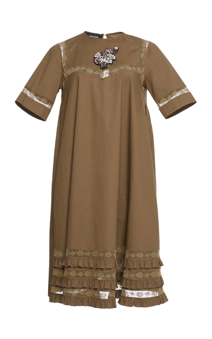 Rochas Embellished Short Sleeve Cotton Dress