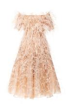 Pamella Roland Sequin And Feather Off-the-shoulder Dress