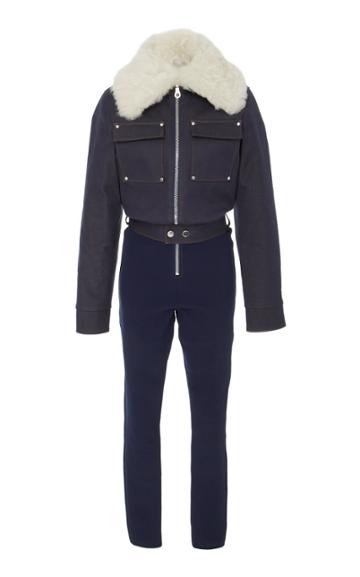Cordova Courchevel Shearling-trimmed Denim Jumpsuit