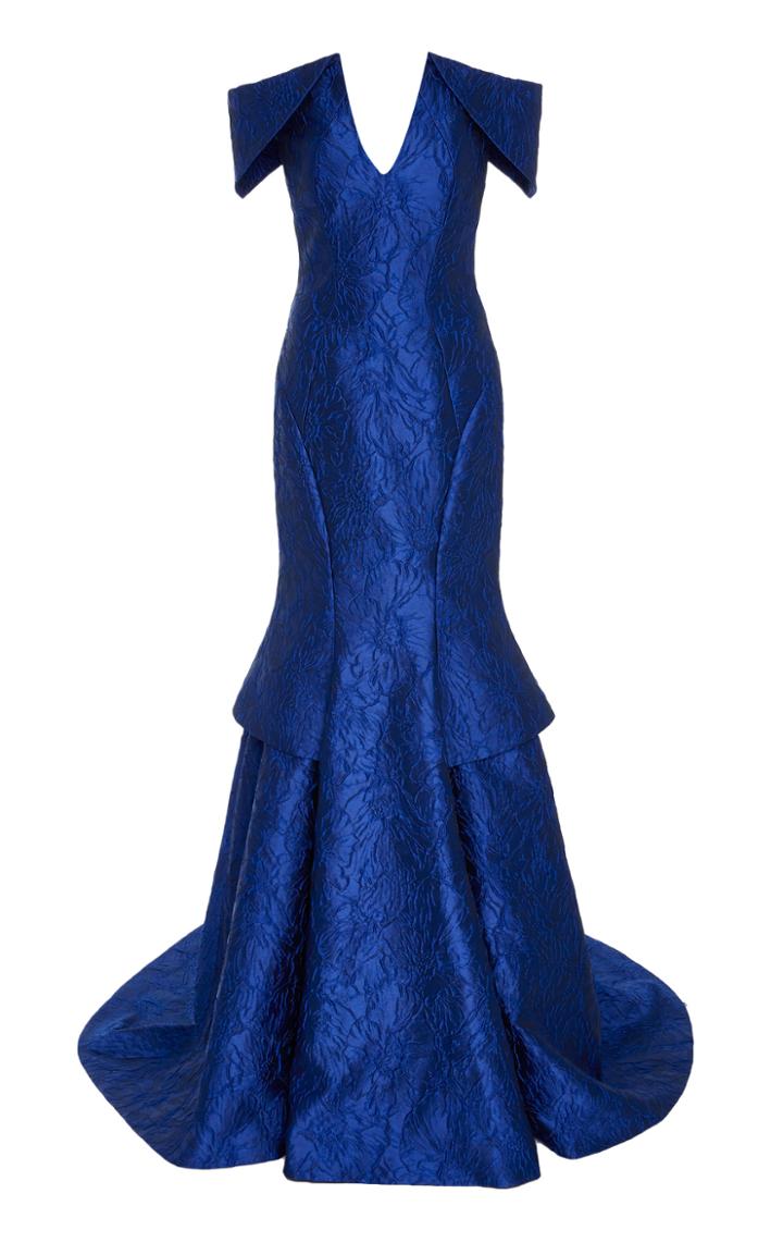 Pamella Roland Floral Jacquard Off The Shoulder Gown