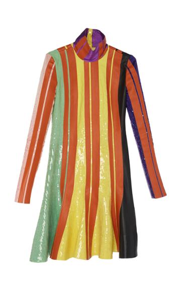 Jw Anderson Sequin And Leather Stripe Dress