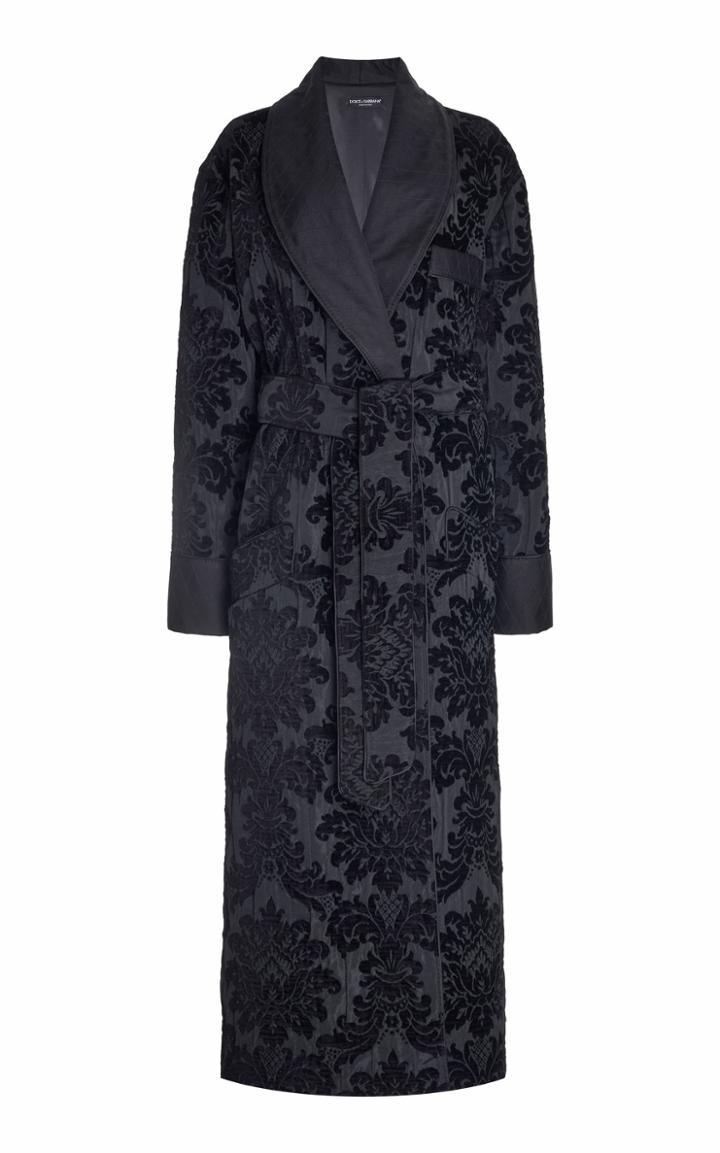 Dolce & Gabbana Long Contrast-lapel Patterned Jacquard Coat