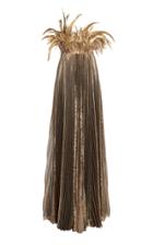 Moda Operandi Oscar De La Renta Feather Neckline Metallic Silk-blend Gown