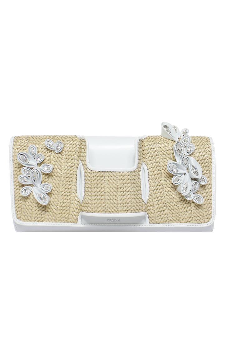 Perrin Paris La Capitale Floral-embellished Raffia Clutch