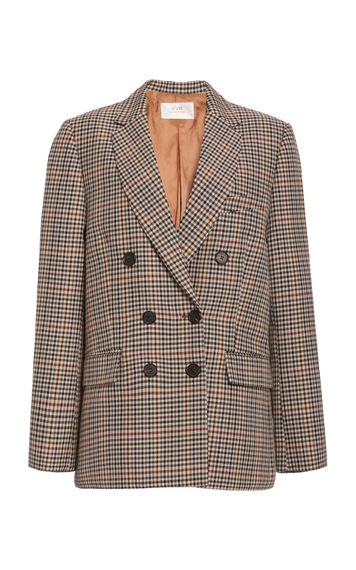 Victoria Victoria Beckham Checked Wool-blend Double-breasted Blazer
