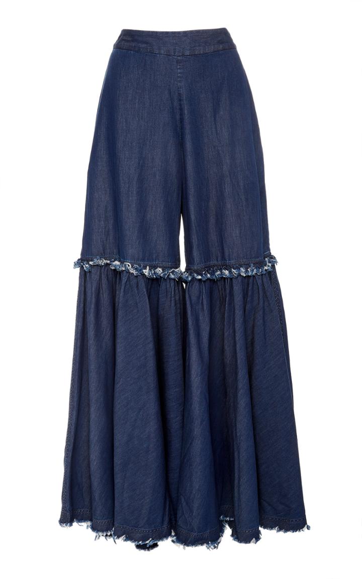 Verandah Gharara Pleated Shirred Denim Wide-leg Pants