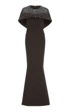 Zac Posen Espresso Sequin Fitted Shoulder Cape Gown