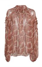 Adam Lippes Smocked Printed Silk Chiffon Blouse