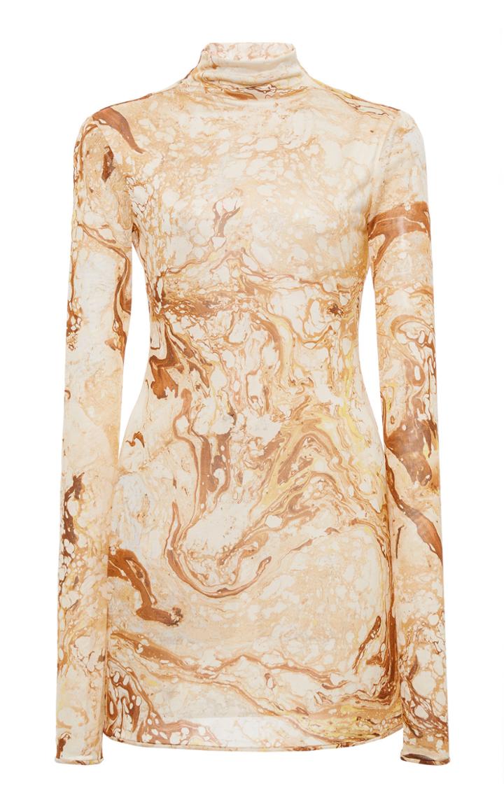 Moda Operandi Jil Sander Moby Marbled Silk Mock Neck Top Size: 34