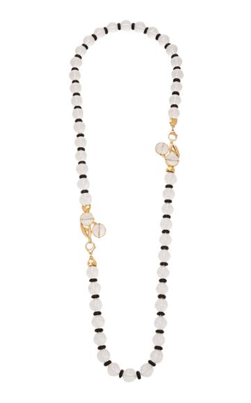 Mahnaz Collection Vintage Pair Of Rock Crystal Black Agate 18k Rose And Yellow Gold Bead Necklaces