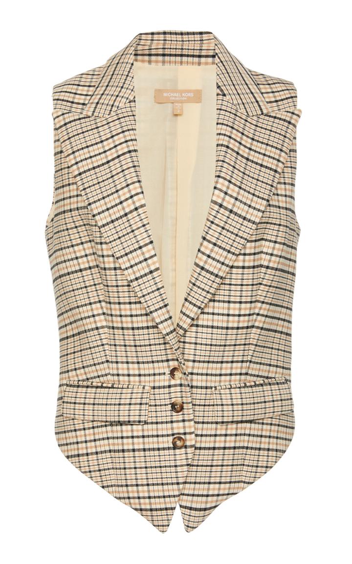 Michael Kors Collection Plaid Wool-blend Vest