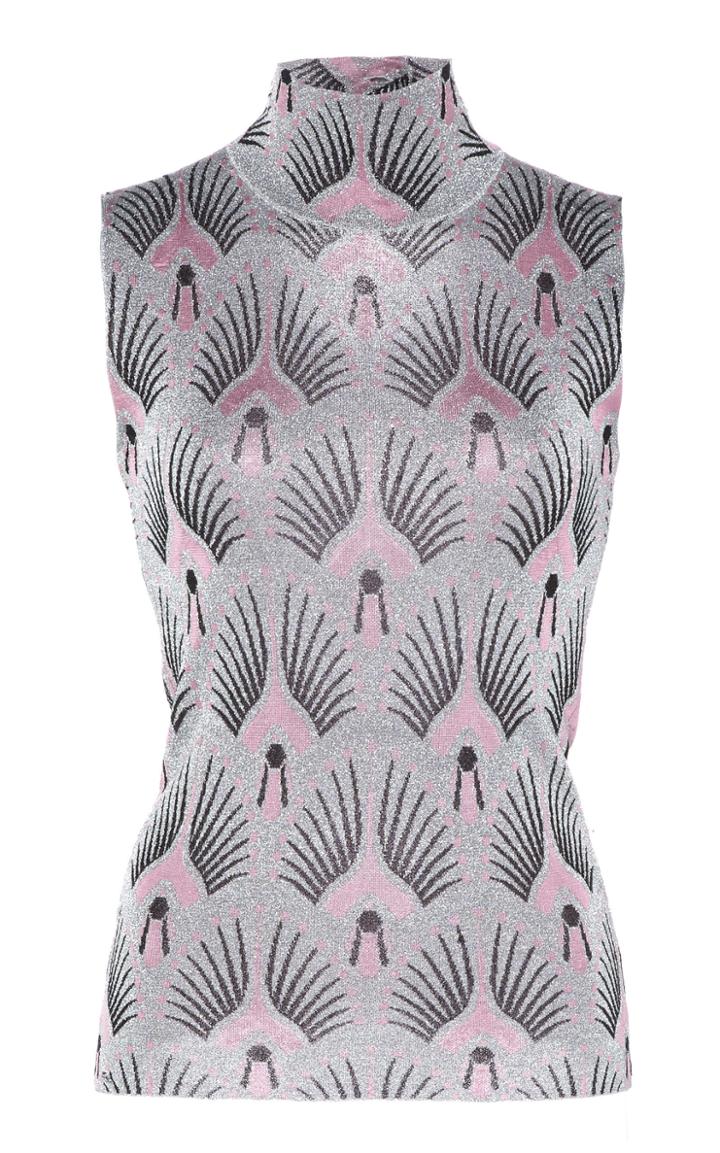 Paco Rabanne Mock Neck Lurex Printed Top