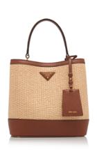 Prada Medium Raffia And Saffiano Leather Bucket Bag