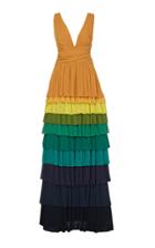 Semsem Chiffon Tiered Pliss Gown
