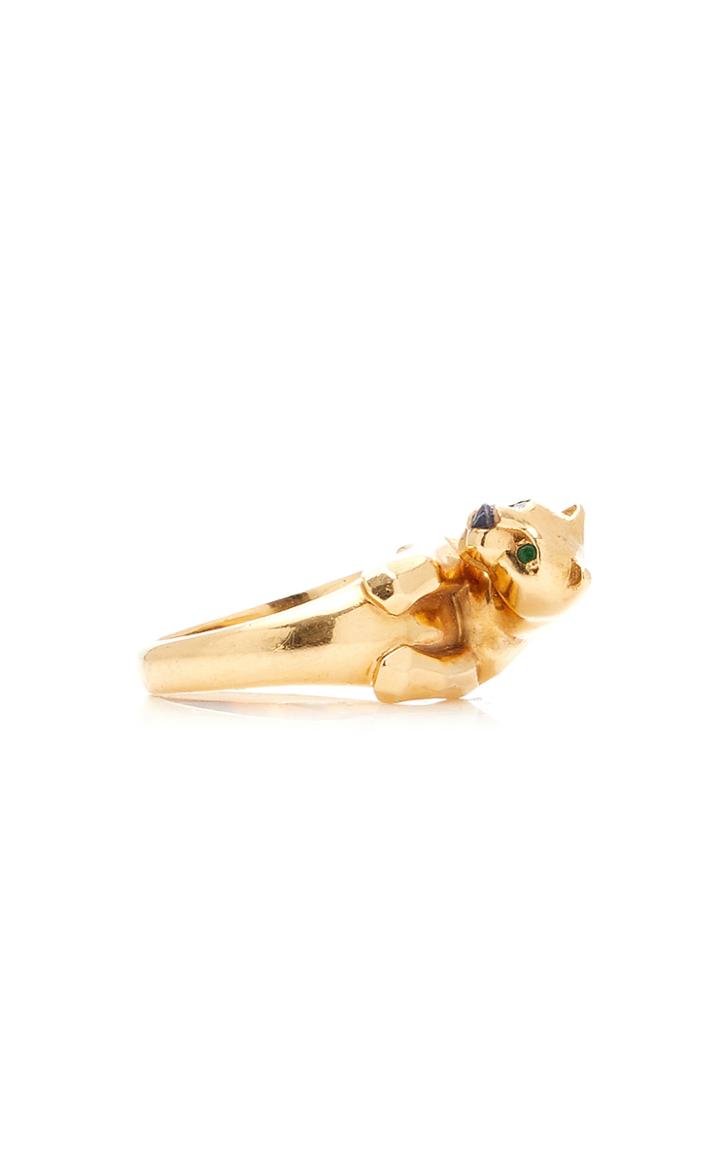 Moda Operandi Eleuteri Panthre De Cartier Ring With Two Round Emeralds Eyes & Blue