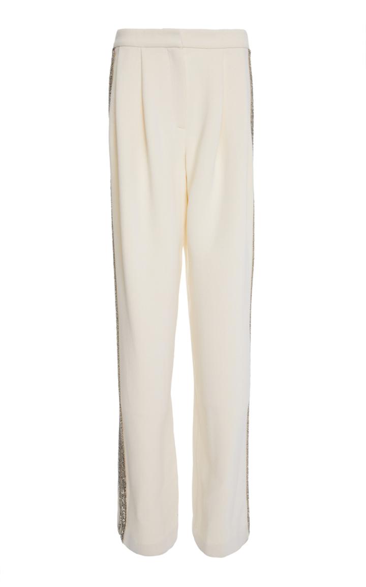 Adam Lippes Front Pleated Trouser With Crystal Embroidery