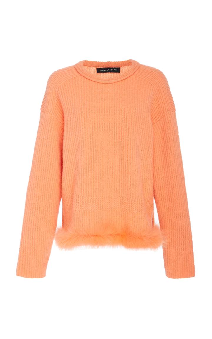 Sally Lapointe Cashmere-blend Ribbed Fur Detail Sweater