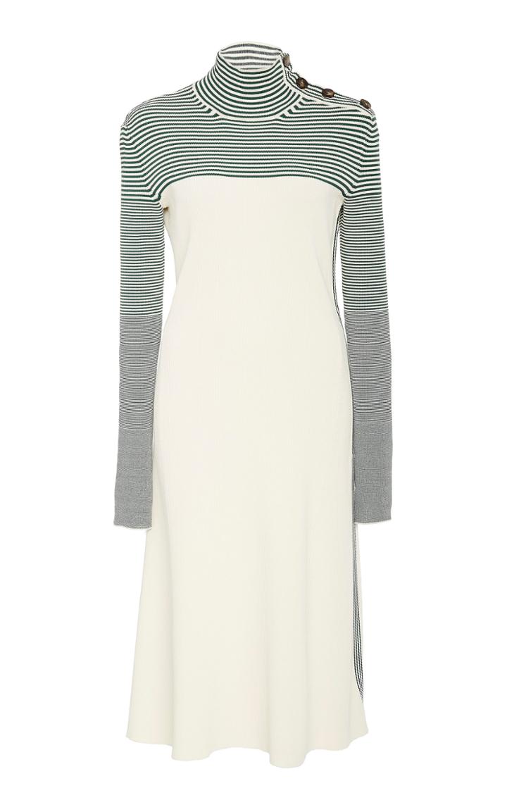 Cdric Charlier Striped Knit Turtleneck Dress