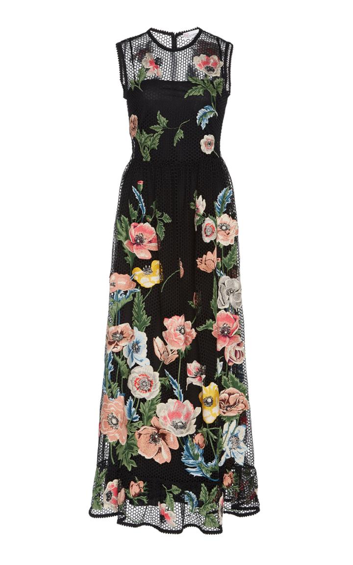 Red Valentino Poppy Floral-embroidered Macram Midi Dress
