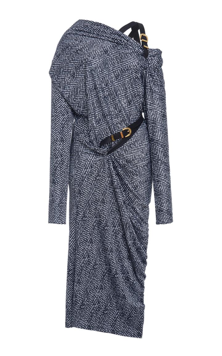 Versace Off-the-shoulder Printed Belted Crepe Dress