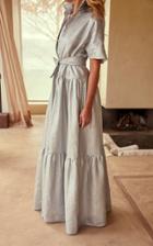 White Story Operato Gathered Linen Maxi Dress