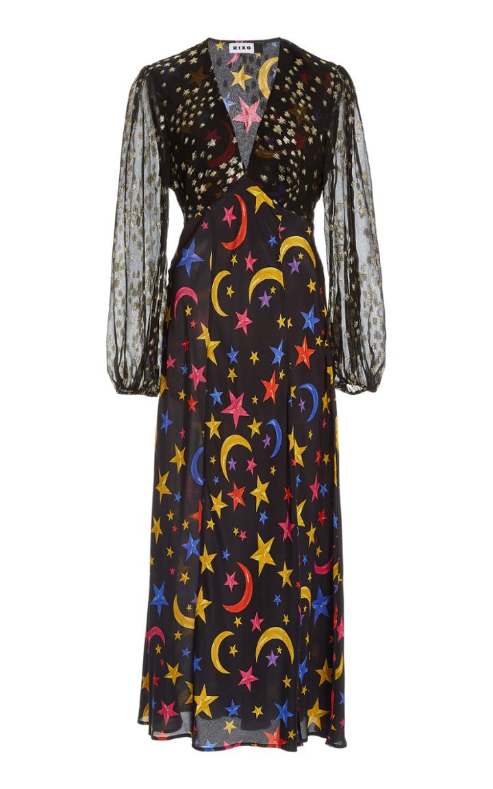 Rixo Melanie Star-print Silk Midi Dress