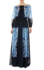 Moda Operandi Alberta Ferretti Pleated Printed Silk Chiffon Off-the-shoulder Gown