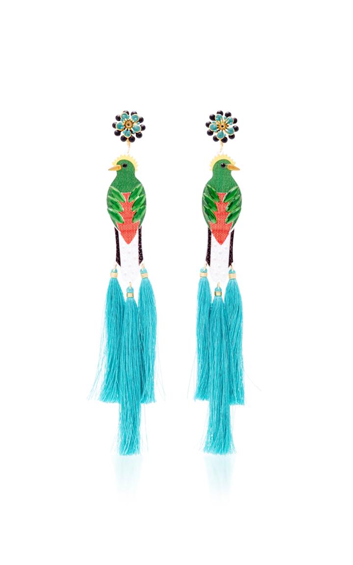Mercedes Salazar Bird Turquoise Drop Tassel Earrings