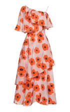 Vika Gazinskaya One-shoulder Flounce Jacquard Dress